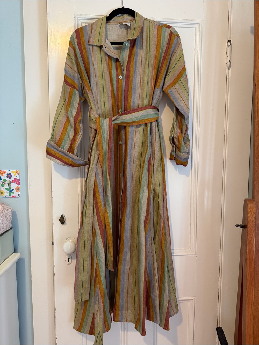 Daphne Wilde Striped Button-Front linen Maxi Dress in Multicolor